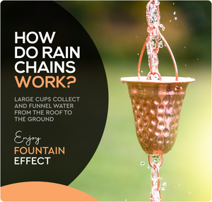 Marrgon Copper Rain Chain with Hammered Bell Style Cups for Gutter Downspout Replacement