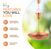 Load image into Gallery viewer, Marrgon 11&quot; Copper Anchoring Basin - Hammered Metal Bowl for Rain Chain Downspouts