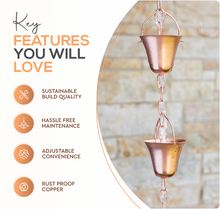 Load image into Gallery viewer, Marrgon Copper Rain Chain with Bell Style Cups for Gutter Downspout Replacement