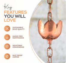 Load image into Gallery viewer, Marrgon Copper Rain Chain with Tulip Style Cups for Gutter Downspout Replacement