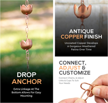 Load image into Gallery viewer, Marrgon Copper Rain Chain with Tulip Style Cups for Gutter Downspout Replacement