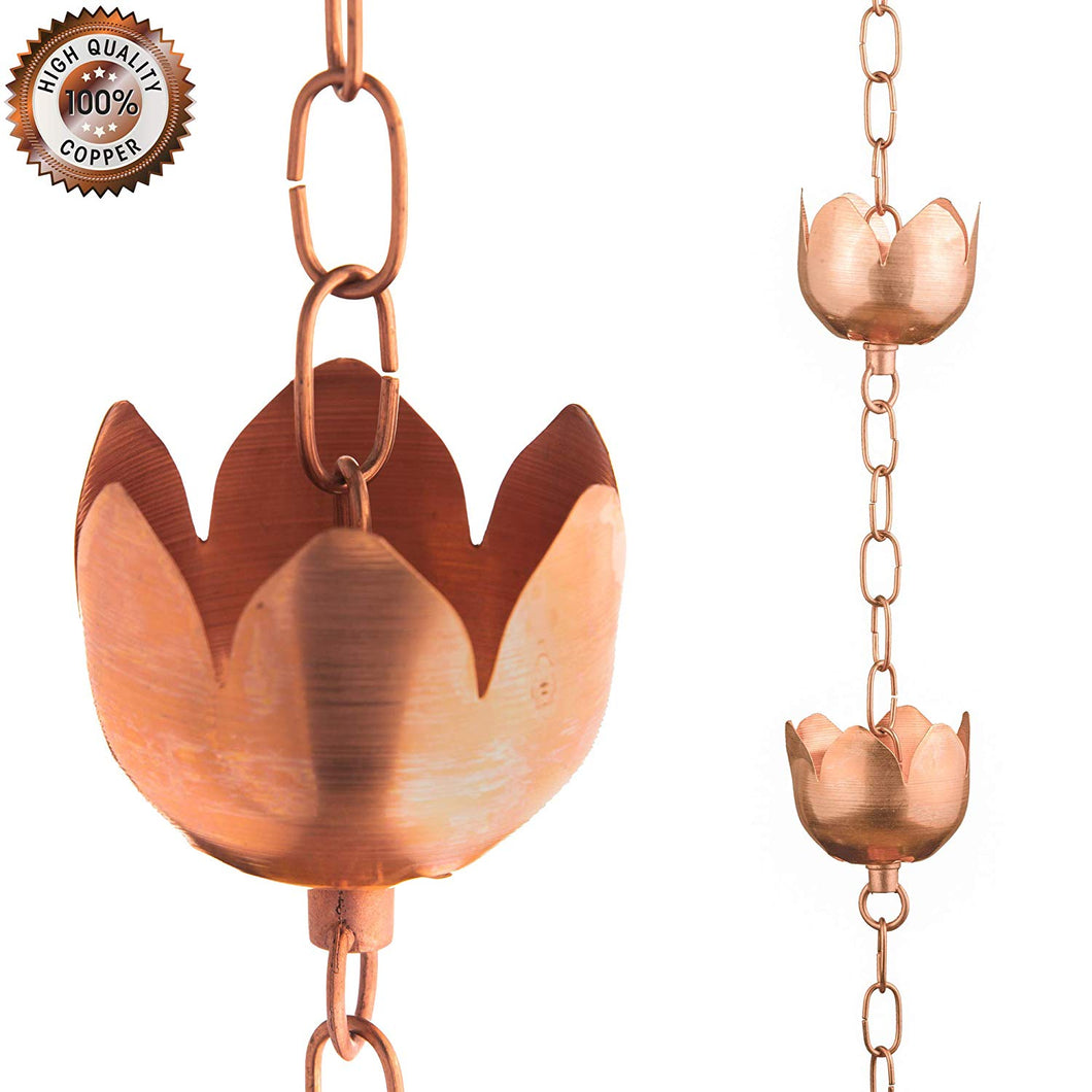 Marrgon Copper Rain Chain with Tulip Style Cups for Gutter Downspout Replacement