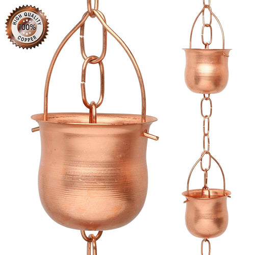 Marrgon Copper Rain Chain with Pot Style Cups for Gutter Downspout Replacement